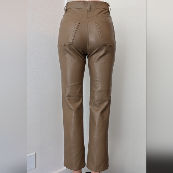 WILFRED Aritzia High Waisted Vegan Leather Pants Sz 00 Flax Beige - Picture 2 of 11